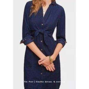 Maeve Anthropologie 🏷️ Winchester Blue Corduroy Front Tie Shirt Dress | Size10